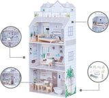 Teamson Kids Olivia's Little World Casa de muñecas gigante con muebles y accesorios, casa de muñecas de madera, juego de 3 niveles para muñecas de 30 cm, a partir de 3 años