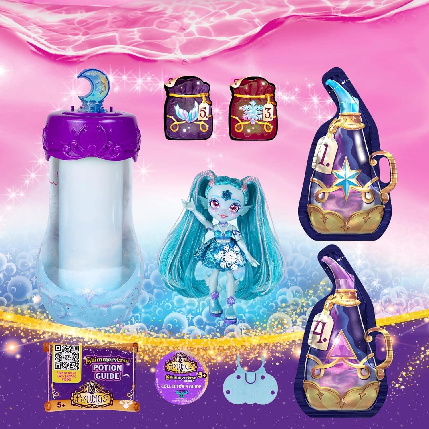 Pixlings Muñecas mágicas, 4 muñecas surtidas - 2 nuevas - Muñeca de moda de 15 cm - Pociones mágicas - Juguete de pociones secretas (MG101000)