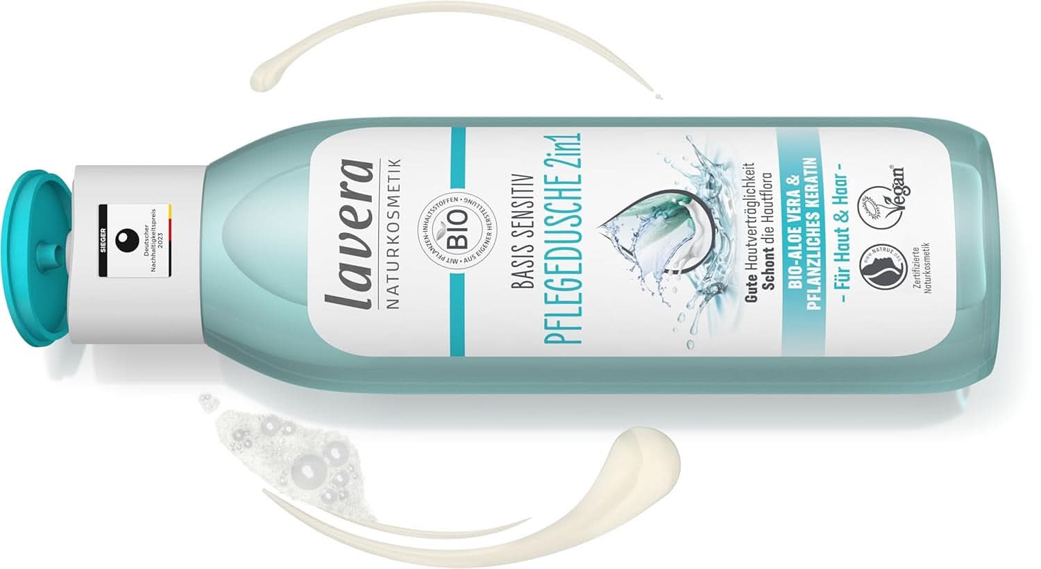 Lavera Care Basis Sensitiv 2 en 1, Champú y gel de ducha con aloe vera ecológico y queratina vegetal, 250 ml Ducha y baño Naty Shop