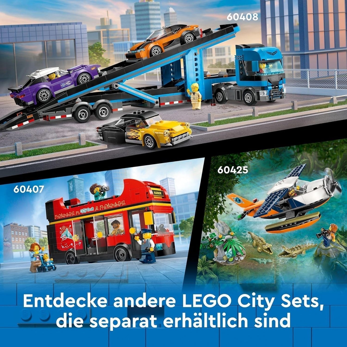 LEGO City Autobús de dos pisos, autobús de juguete de dos pisos, juego de vehículos para niñas y niños a partir de 7 años, contiene 5 figuras, incluido un bebé en un cochecito 60407 Juegos de construcción Besuche den LEGO-Store