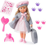 Bayer Design 94635AX Charlene Muñeca funcional con pelo y ojos dormilones, habla y canta 90 frases, 2 poemas y 8 canciones, 46 cm, muñeca con múltiples accesorios, 1,30 kg, rosa, gris