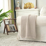 Manta de punto grueso, Ligera, Beige, 100% algodón orgánico, Manta para sofá, sofá, cama, niño, habitación infantil, Rústica, Shabby chic, Casa de campo moderna, 152,4 X 203,2 cm, Incluye bolsa de lavandería Camas y mantas Ropa de cama Longhui
