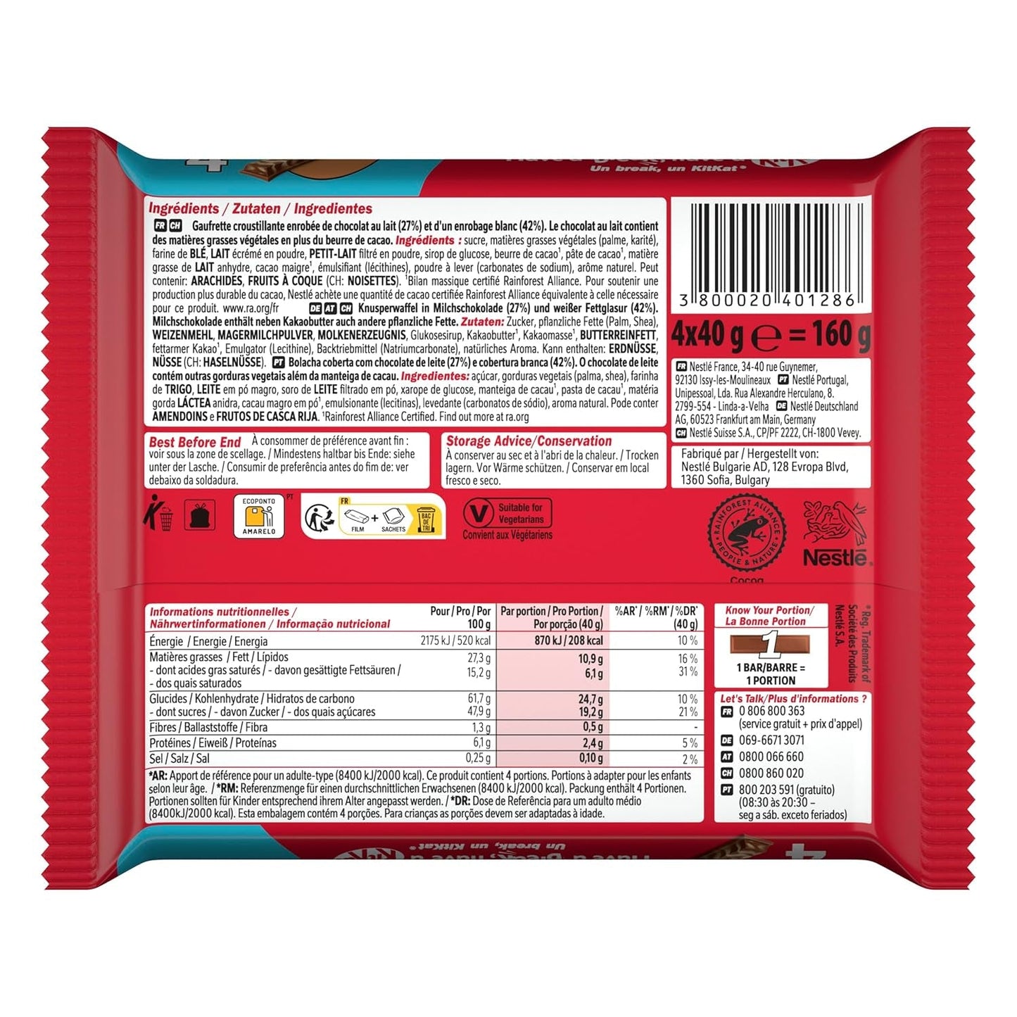 Oblea crujiente Nestlé Chunky Funky en chocolate con leche, paquete múltiple, paquete de 2 (4 x 40 g cada uno)