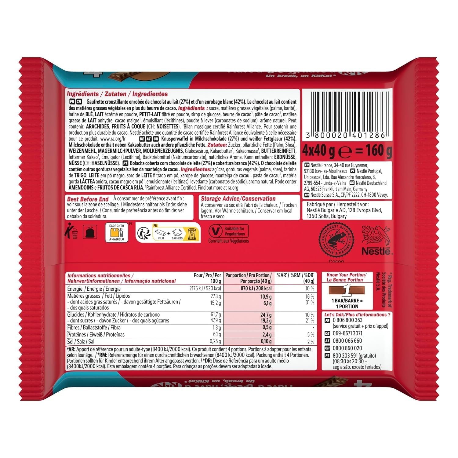 Oblea crujiente Nestlé Chunky Funky en chocolate con leche, paquete múltiple, paquete de 2 (4 x 40 g cada uno)