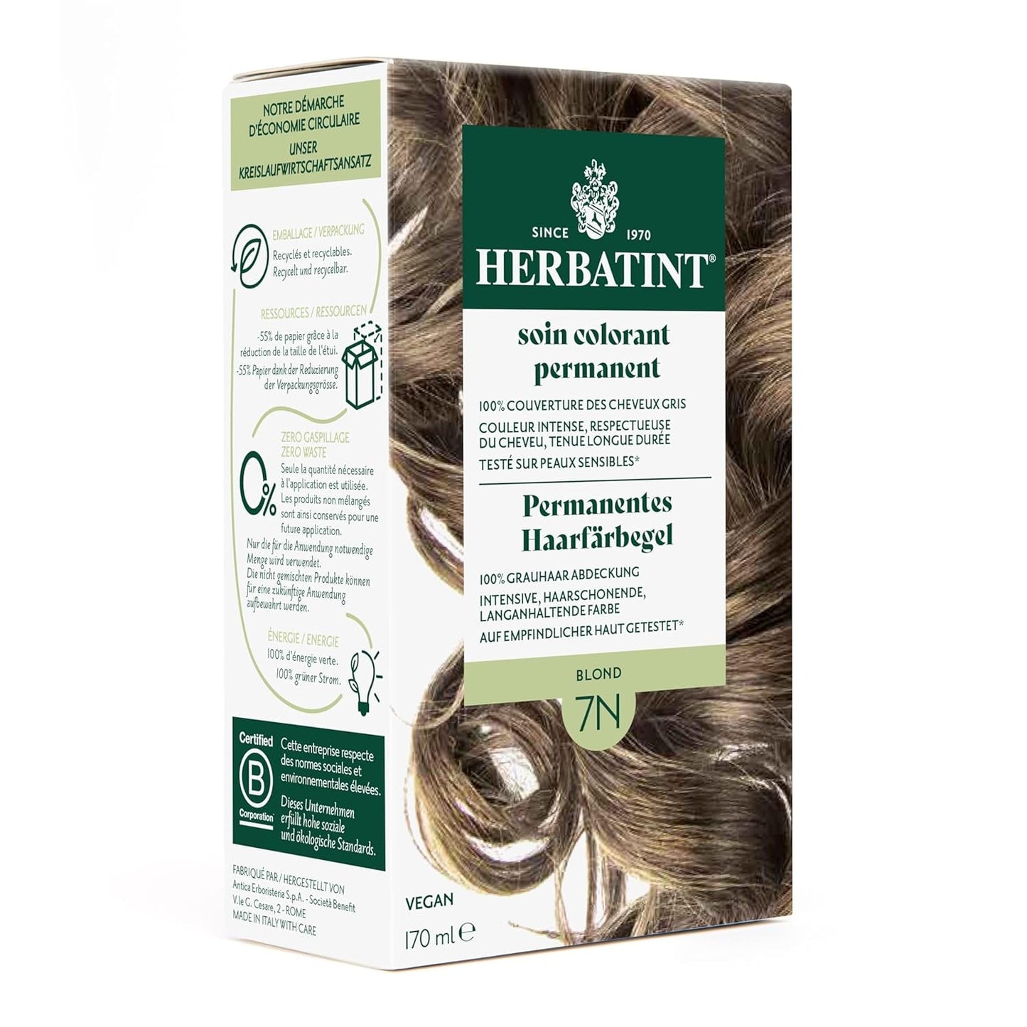 Tinte permanente en gel 6N Rubio oscuro - 170 ml I Sin amonia, 100% cobertura de las canas I Testado en pieles sensibles, con 8 extractos de plantas Tinte Naty Shop 7N Rubio