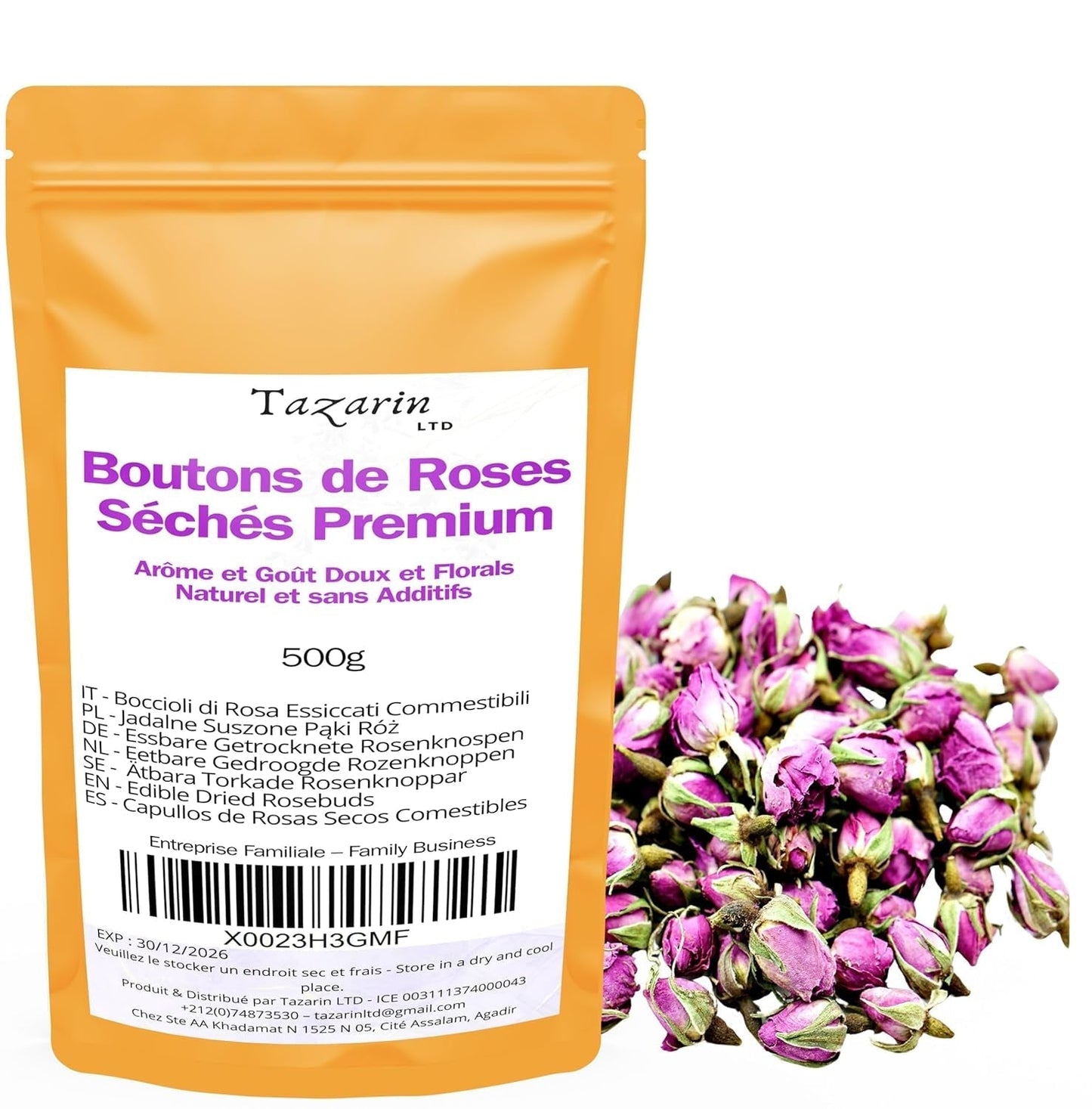 500 g de capullos de rosa comestibles de primera calidad - infusión de pétalos de rosa secos del Atlas - sabor y aroma dulce y floral - 100% natural, puro y sin aditivos | Tazarin Ltd.