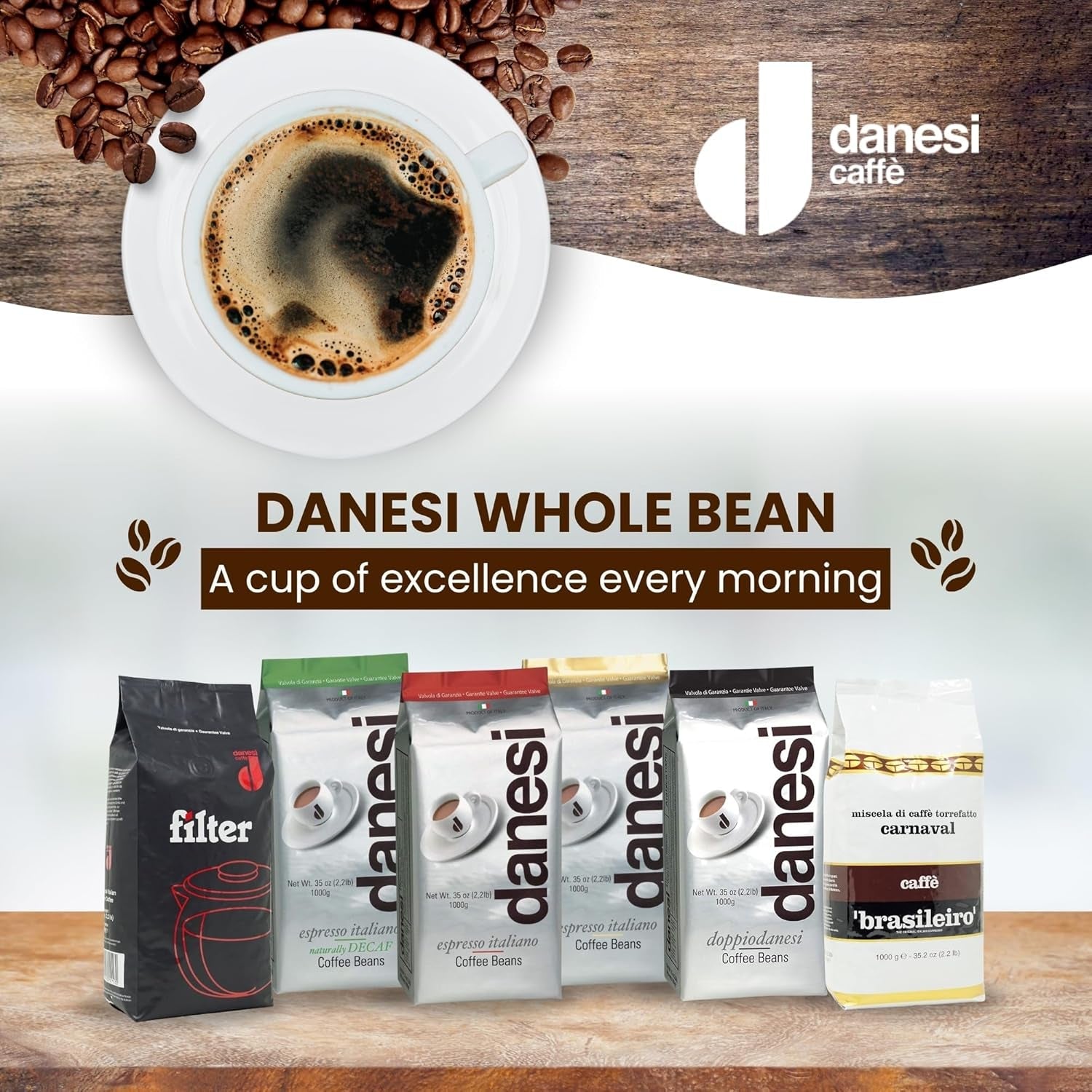 Danesi Decafeinato (Descafeinado), Frijoles, 1 Paquete (1 x 1 kg)