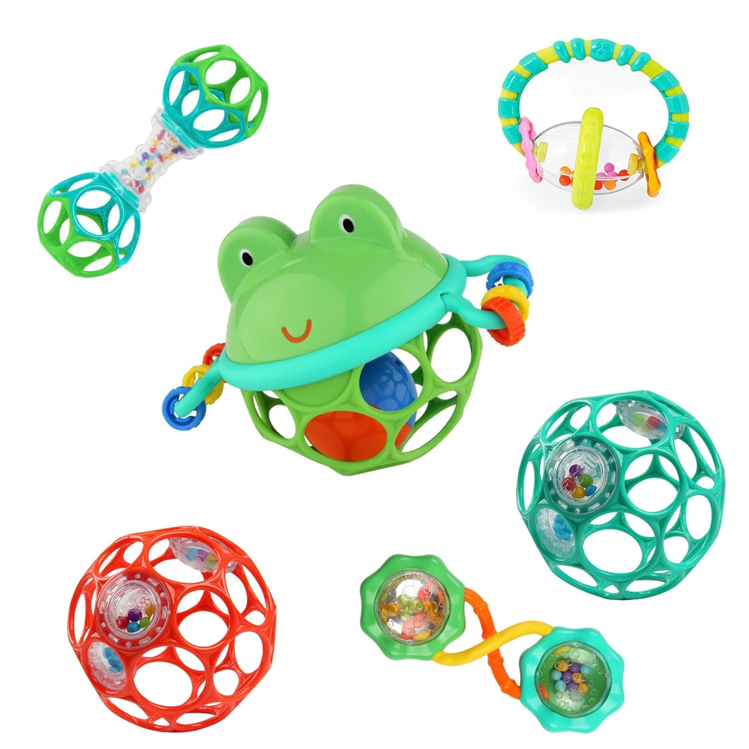 Bright Starts Little Shakers Set de regalo de 6 piezas - Sonajeros y mordedores para bebés Sin BPA Fácil de atrapar Unisex Recién nacido+