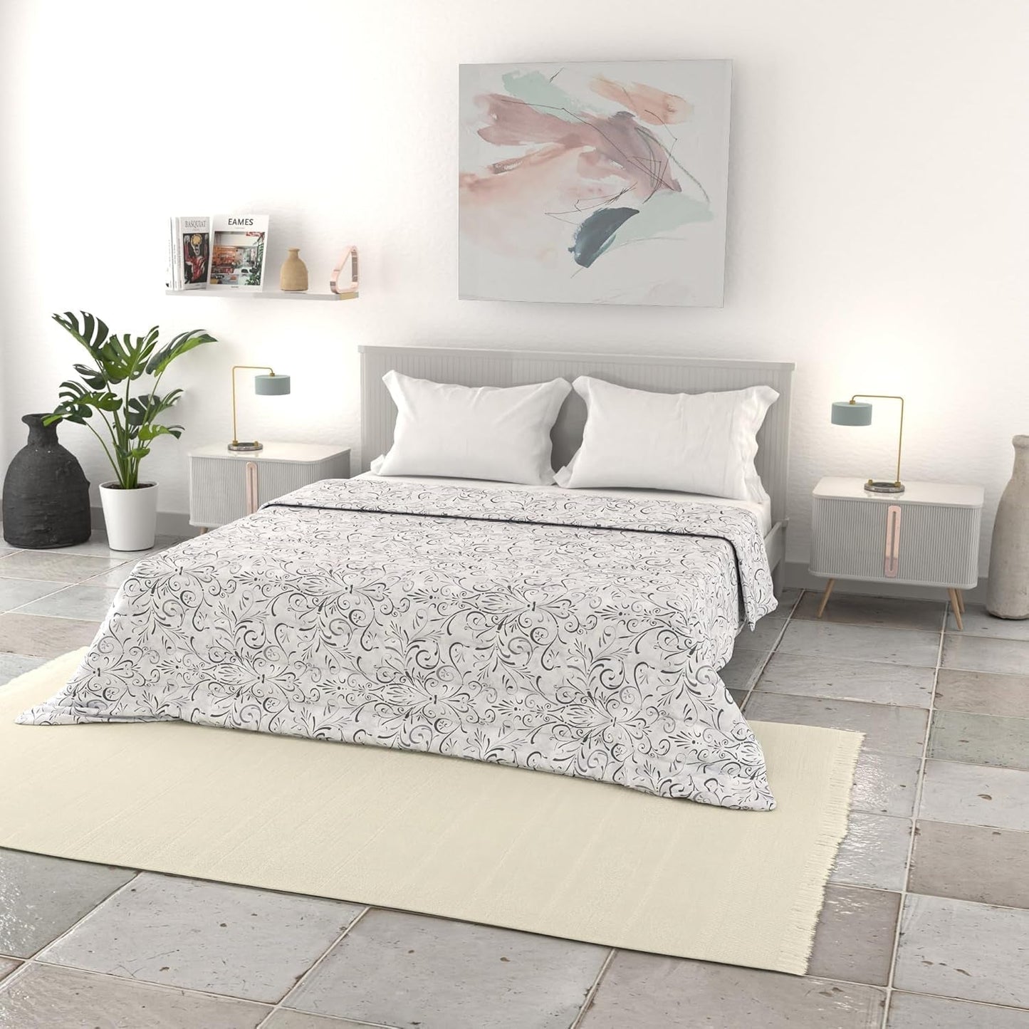 Ropa De Cama Italiana Edredón Básico De Verano, Microfibra Estampada, 250X240Cm, Círculo Edredones y colchas Naty Shop Ornato 250X240Cm