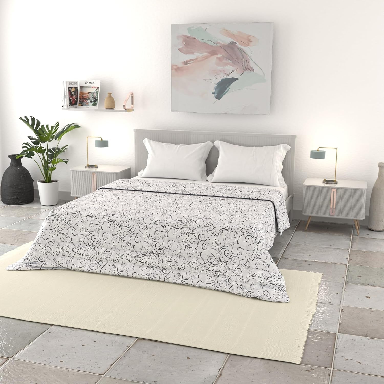 Ropa De Cama Italiana Edredón Básico De Verano, Microfibra Estampada, 250X240Cm, Círculo Edredones y colchas Naty Shop Ornato 250X240Cm