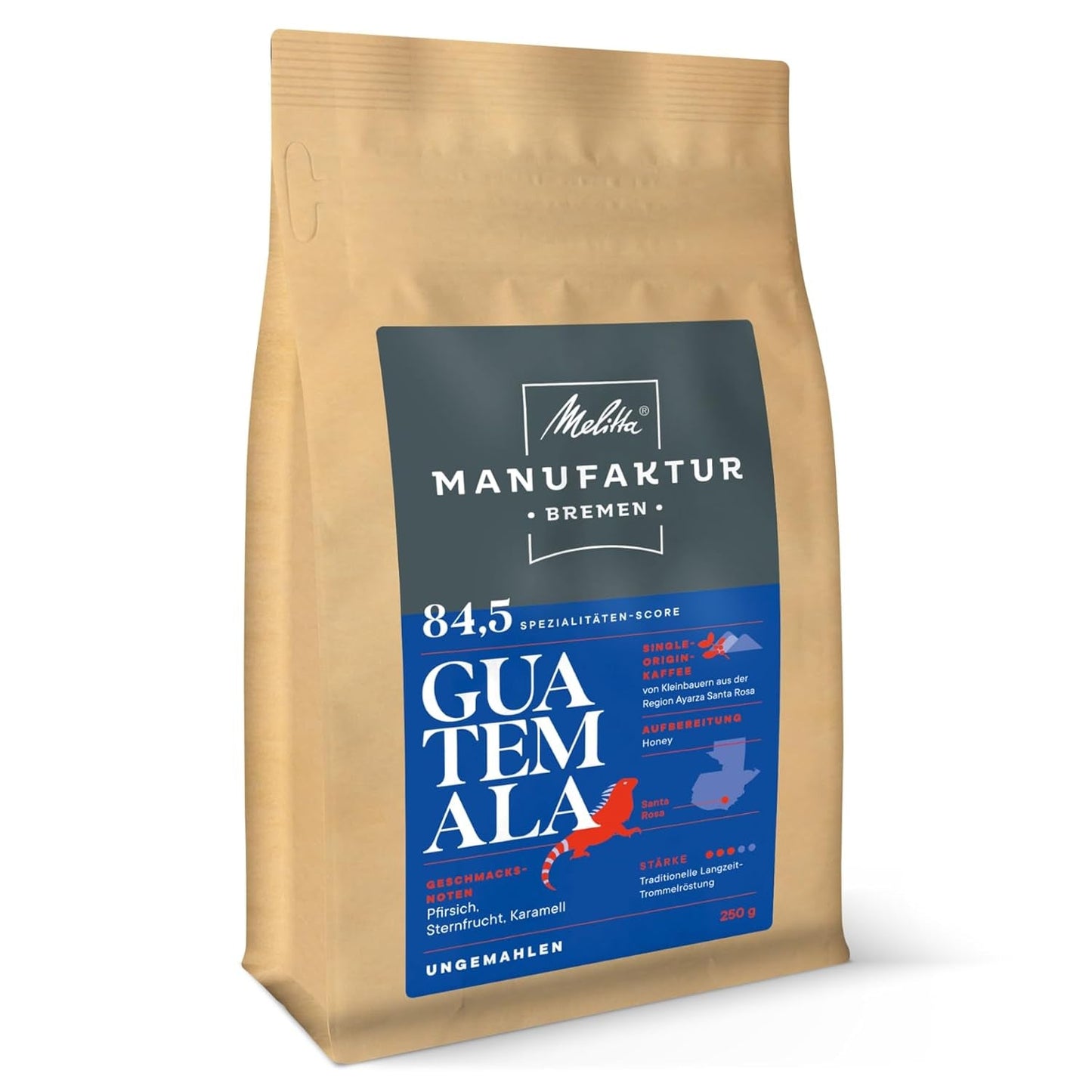 Melitta Manufaktur-Kaffee Miel de Guatemala, Spezialitäten, 250 g, Ganze Bohnen, Ungemahlen, Single-Origin, Sanfte Trommelröstung, Geröstet in Deutschland, Stärke 3