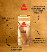 Delta Cafés - Kaffeebohnen Gold - 2 paquetes de 1 kg - Intensität 12 - Vollmundige Arábica-Röstkaffebohnenmischung - Sehr aromaticisch mit Noten von Honig und Reifen Früchten