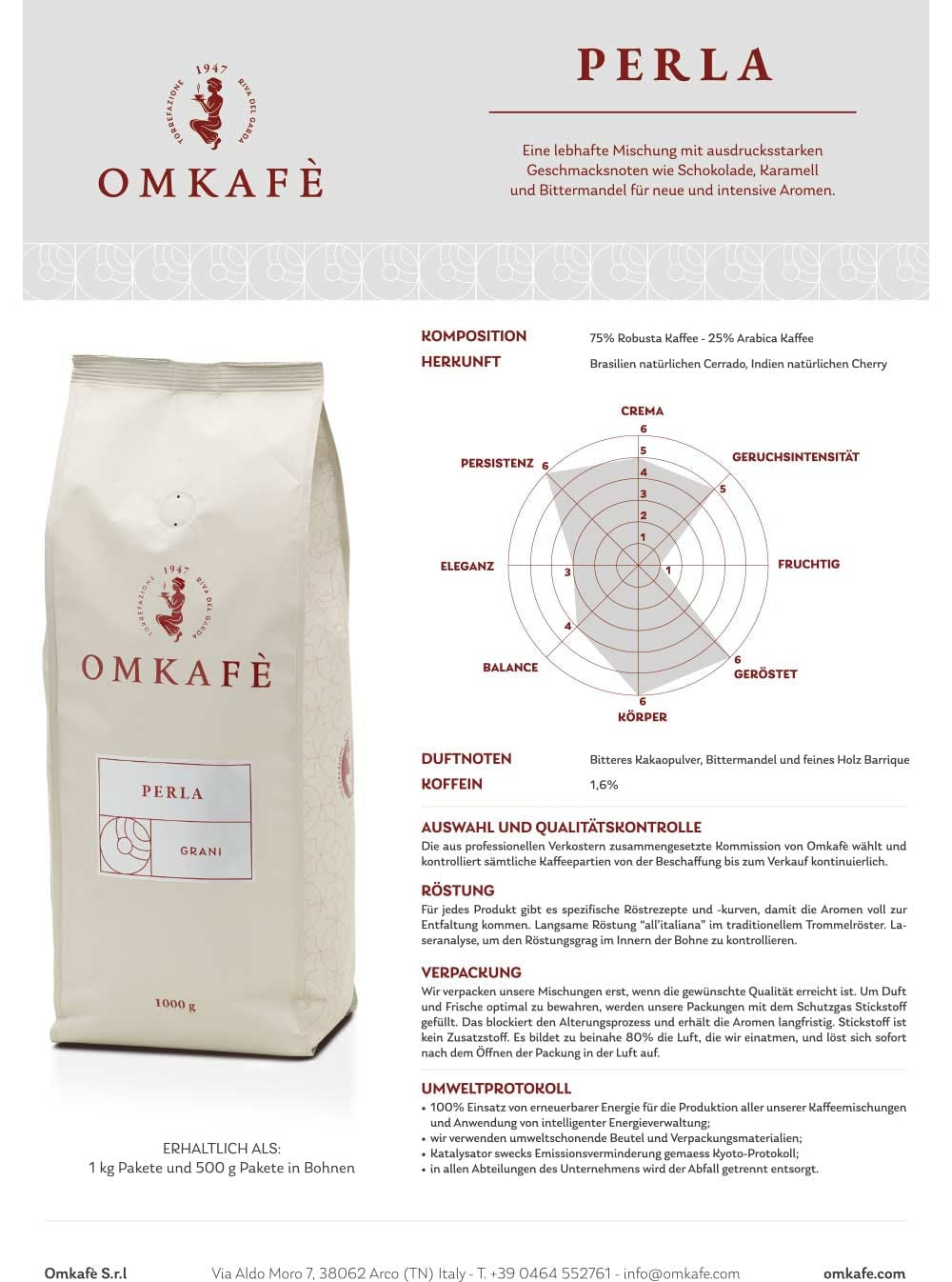 Nuevos granos de café Perla | El placer del café como en Italia | Panadería familiar italiana, Peso: 3 x 1 kg