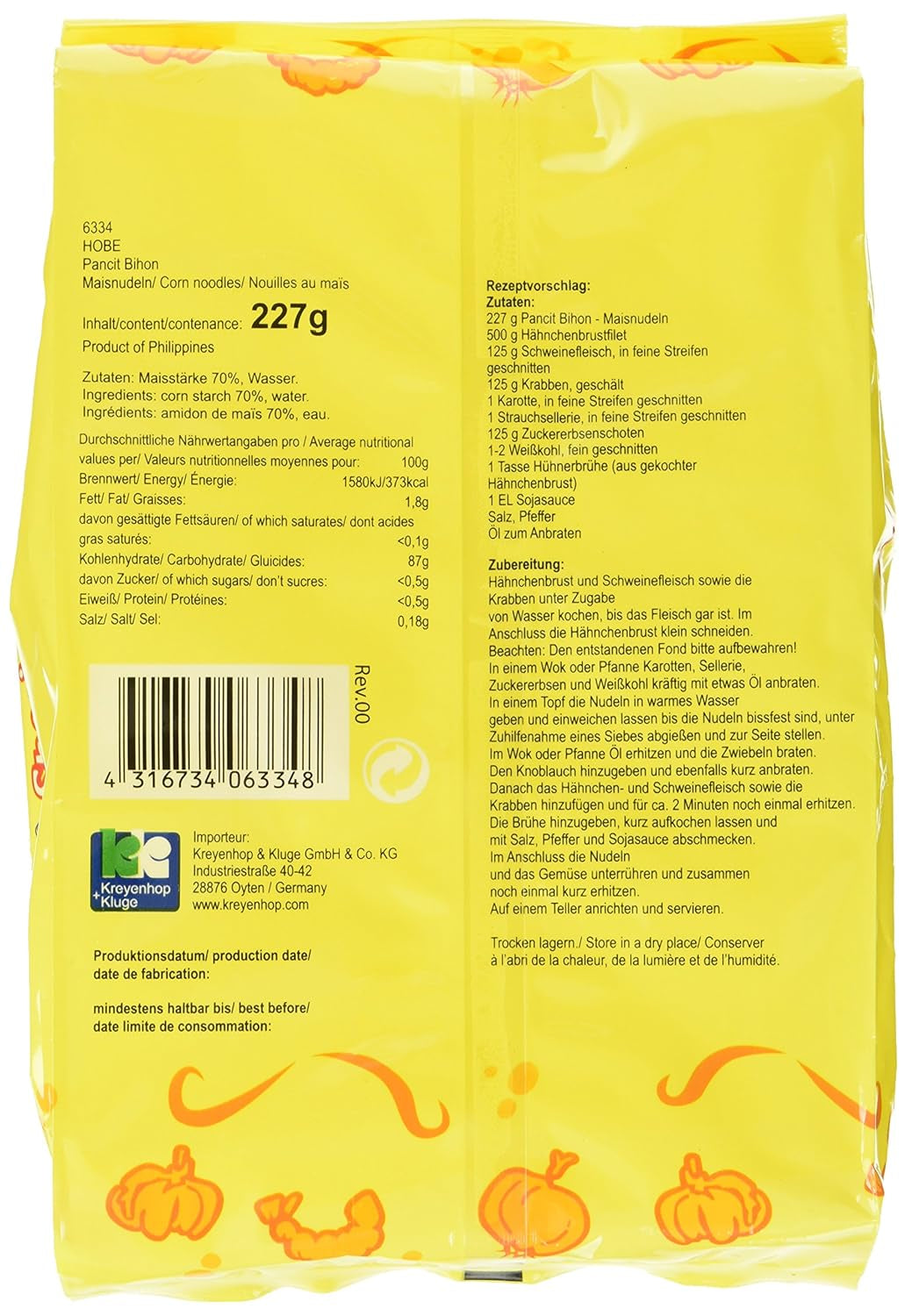 Fideos Pancit Bihon, paquete de 4 (paquete de 4 x 227 g)