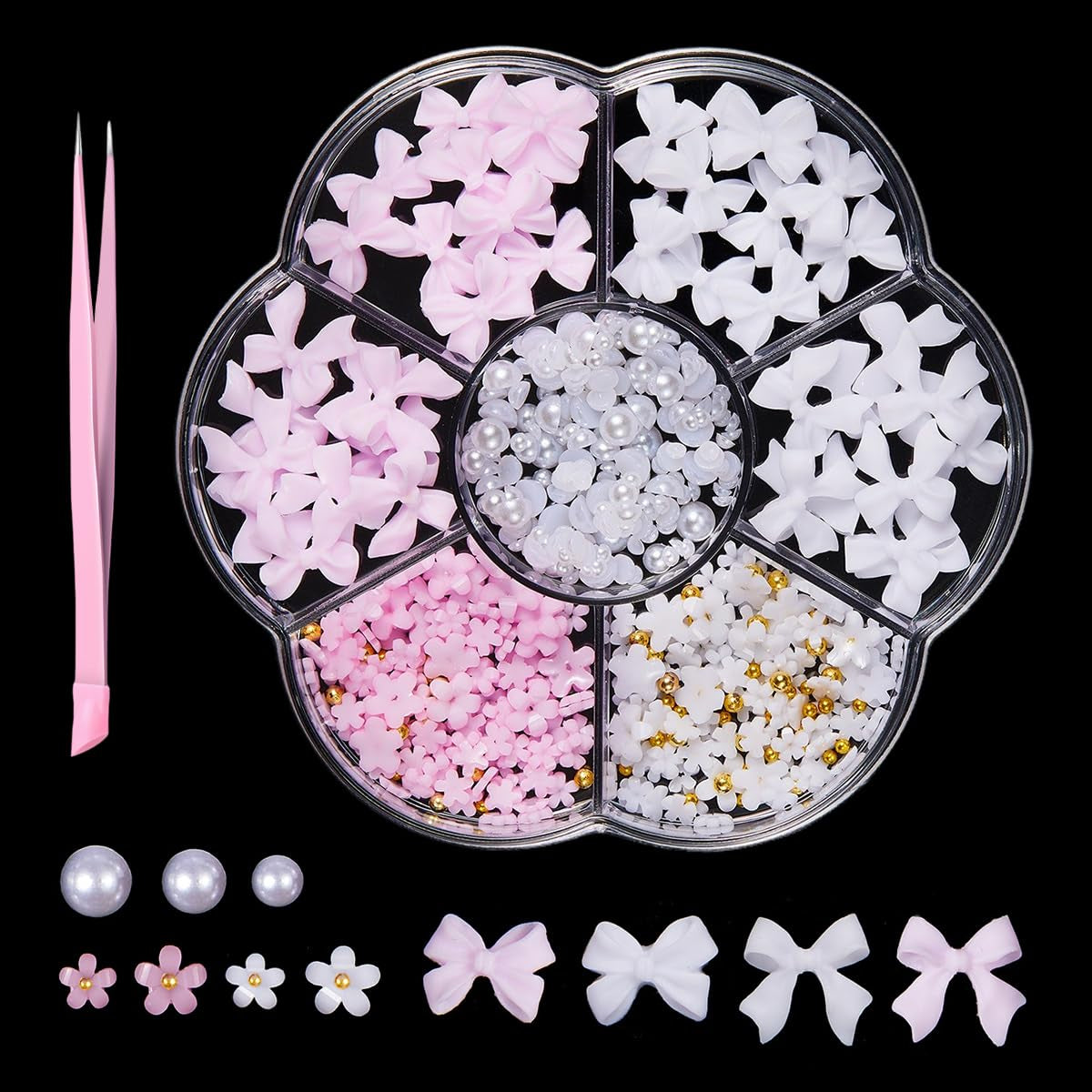 GZMAYUEN 920 Uds. Perlas planas doradas y plateadas para uñas, perlas de uñas color beige medio blanco, perlas pequeñas Halbrunde con parte posterior plana para decoración de uñas DIY
