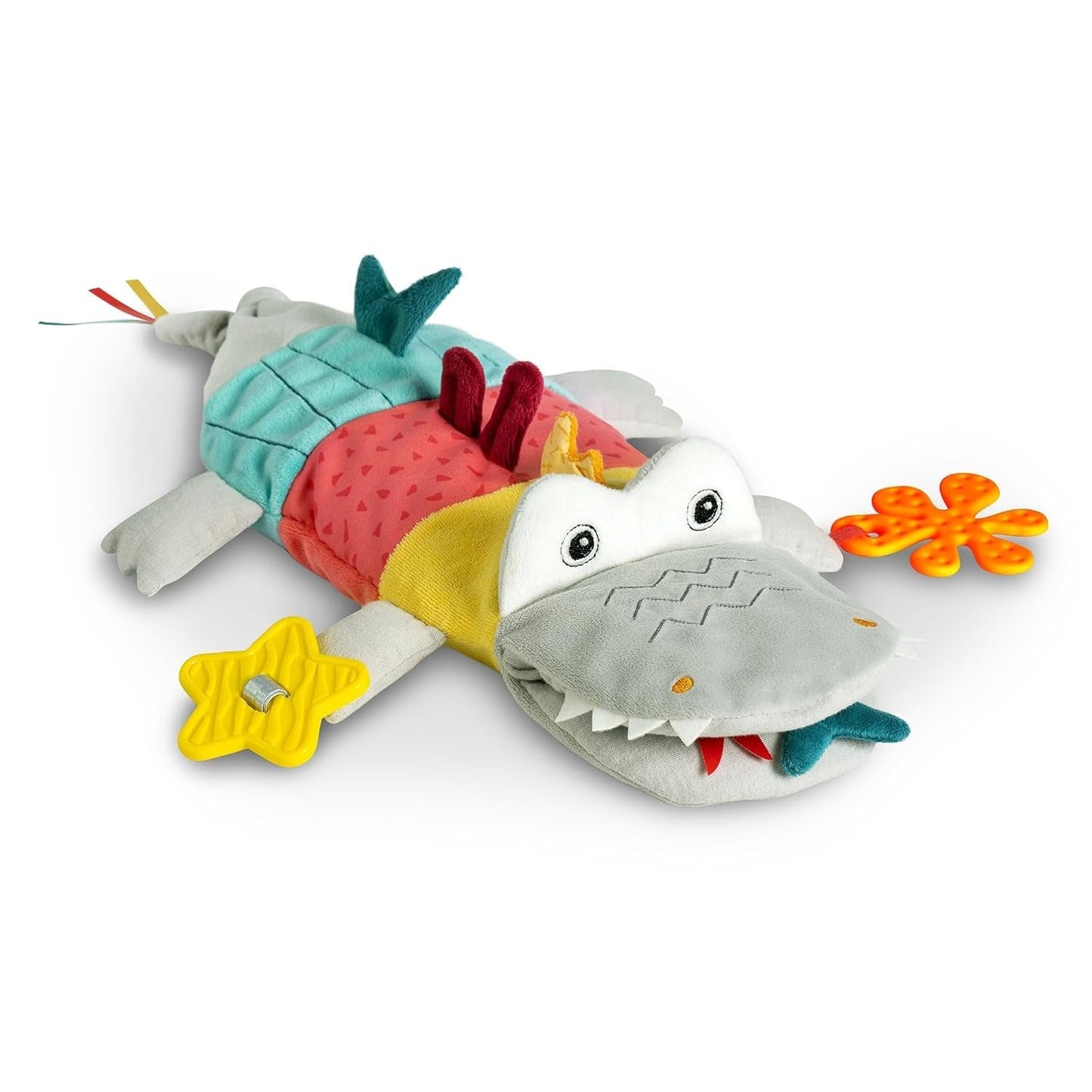 Fehn marioneta bebé cocodrilo - peluche con sonajero, papel crujiente, mordedor y chirriador - marioneta bebé - mordedor para bebés y niños pequeños a partir de 6 meses Baby Toys Naty Shop Crocodil