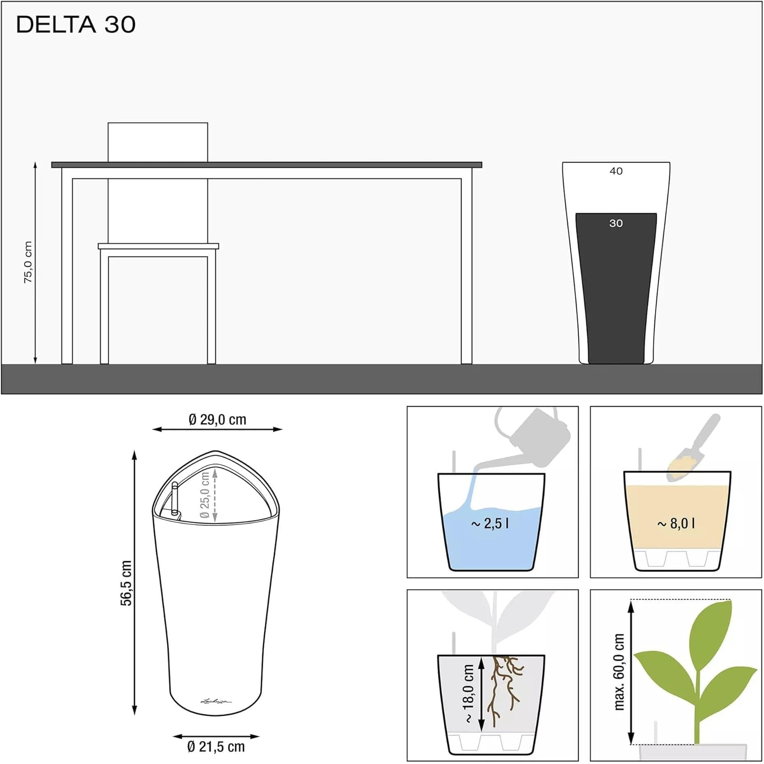 LECHUZA DELTA Premium 30 blanco brillo 15500