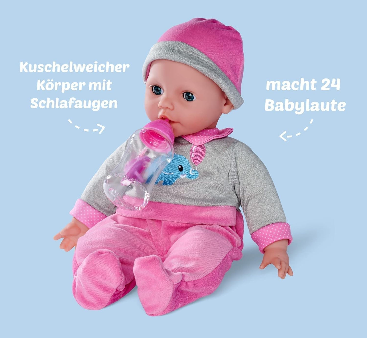 Simba 105140066 - Laura Interactiva, muñeca de cuerpo blandito con ojos soñolientos, balbucea al moverse, bebe del biberón y duerme, 40cm, muñeca a partir de 2 años Naty Shop Muñecas