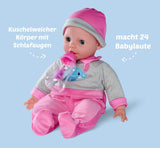 Simba 105140066 - Laura Interactive, muñeca de cuerpo blandito con ojos somnolientos, balbucea al moverlo, bebe del biberón y se duerme, 40 cm, muñeco bebé para niños a partir de 2 años