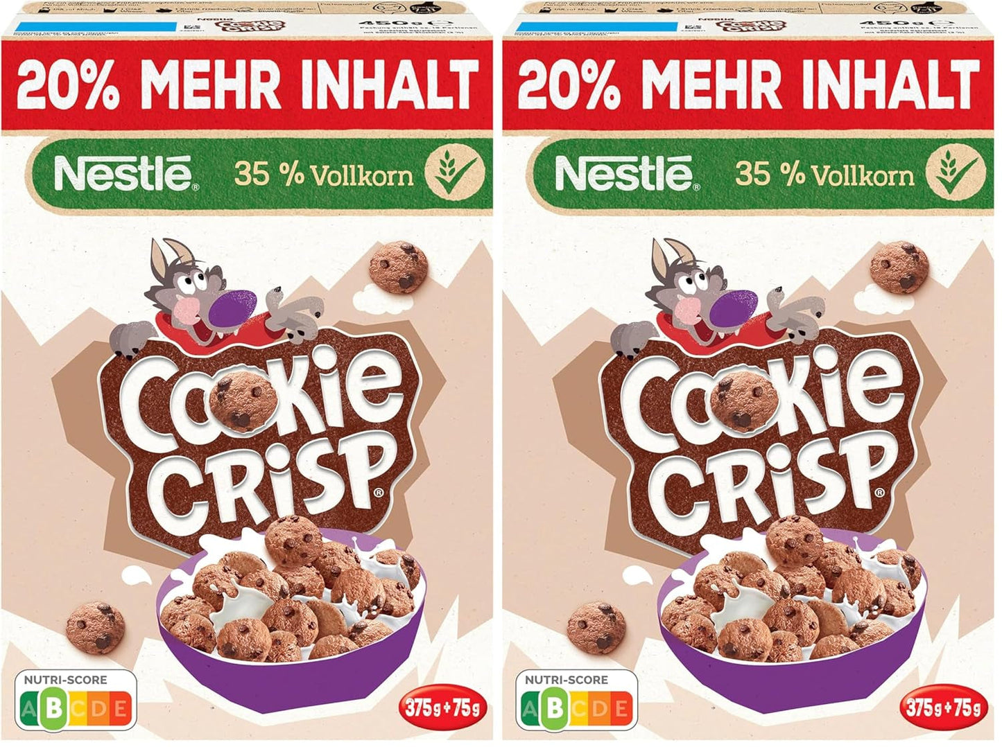 Nestlé Cookie Crisp (+20%), cereal integral de desayuno para niños, paquete de 1 (1x450g)