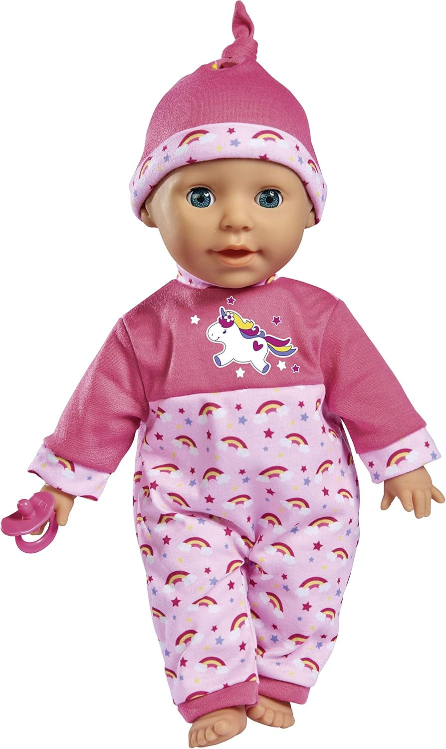 Simba 105140060 - Muñeca Laura Tickle Baby de cuerpo suave con colchón arcoíris, hace 25 sonidos de bebé, 38 cm, muñeca a partir de 2 años