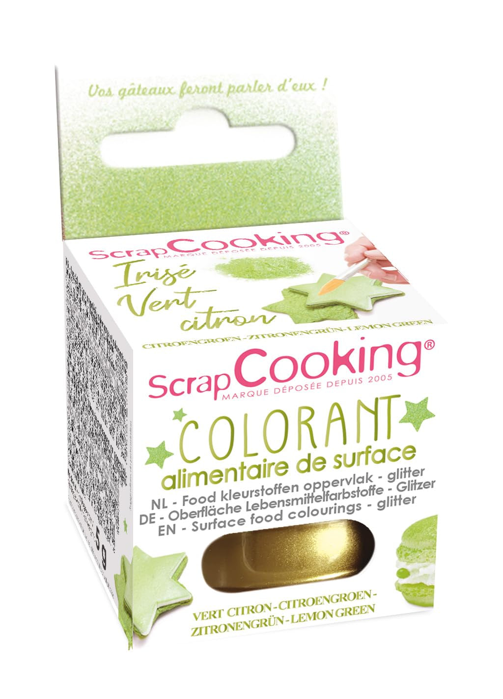 Scrapcooking - Colorante alimentario verde lima - Polvo de purpurina comestible para superficies - Para pasteles, galletas, macarrones, chocolate y dulce de azúcar - Verde lima - 4087