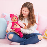 Funktionspuppe Hello Baby mit Geräuschen, bewegt den Mund, interactivo Puppe, Babypuppe, mit Zubehör, 46cm, rosa
