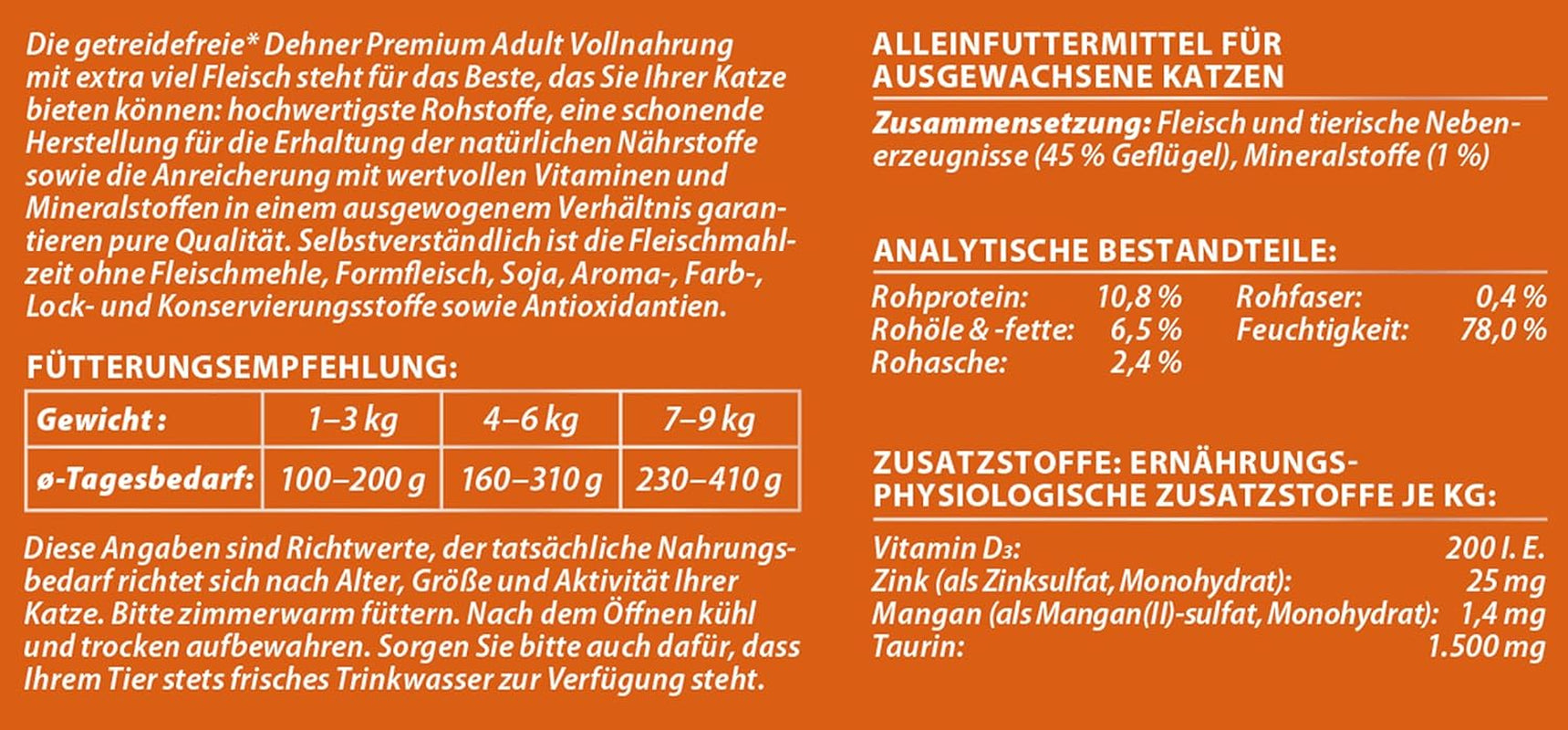 Dehner Premium comida húmeda para gatos, sin cereales, para gatos adultos, aves, 6 latas de 400 g (2,4 kg)