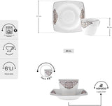 KARACA Nazende Juego de tazas de café expreso de porcelana - Tazas de café turco con platillos de 80 ml, servicio de café moderno de 12 piezas con 6 tazas de café y 6 platillos, tazas de moca - Blanco