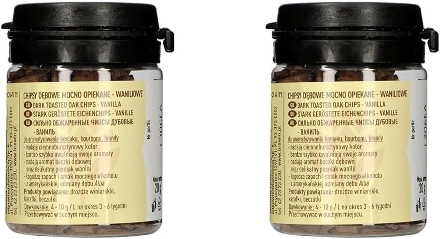 Browin Virutas de roble fuertemente tostadas 20 g - hojuelas, finas varillas de roble para aromatizar el alcohol, marrón Flavors Naty Shop 2 x 20 gramos Vainilla