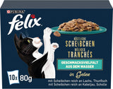 Felix Delicious Comida húmeda para gatos en lonchas en gelatina, variedad de sabores a partir de agua, paquete de 6 (6 x 10 sobres de 80g cada uno)