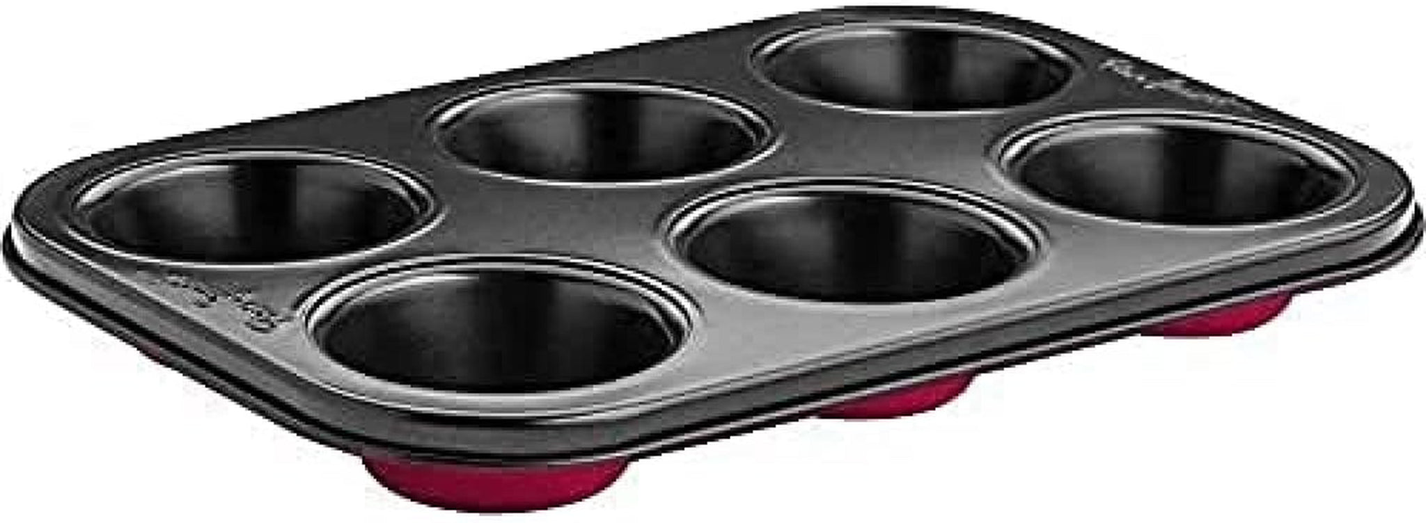 LT3072 Bandeja de horno para 6 muffins, acero, negra con base roja Moldes y bandejas de horno Naty Shop