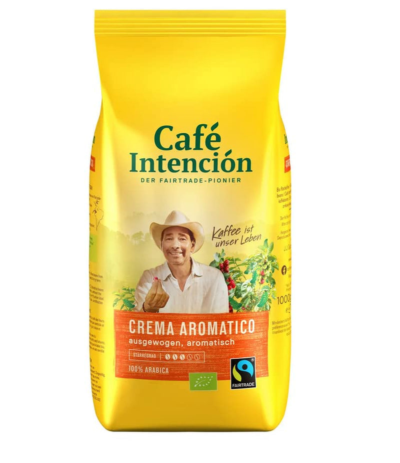 Fairtrade JJDarboven Café Intención Aromatico Café Crema, café orgánico, granos enteros - 1kg - 4x