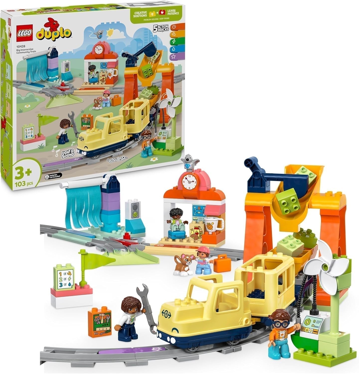 LEGO DUPLO Town Ferrocarril Interactivo Grande, Juguete de Construcción para Niños Pequeños a Partir de 3 Años, Locomotora Push & Go con Luces y Sonidos, Piezas de Vía, Juguete Educativo Preescolar 10428 Juegos de Construcción Besuche den LEGO-Store Default Title