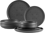 MÄSER 934064 Vajilla Moderna Vintage para 2, Diseño Morisco con Esmalte Mate, Vajilla de 8 Piezas, Platos y Cuencos de Cerámica de Alta Calidad, Gres, Negro