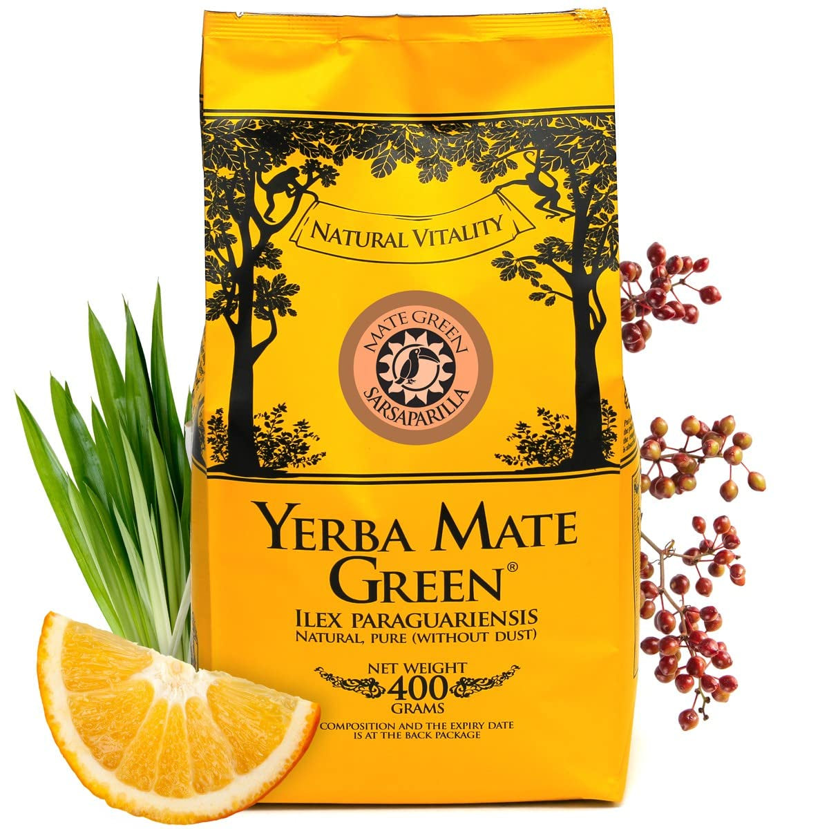 Yerba SARSAPARILLA 400G ● Té Mate dulce y refrescante ● Hojas de Zarzaparrilla ● Té Mate de hojas de Mate ● Té Yebra Mate con GUARANÁ 50G ● Yerba Mate Hojas Sueltas 450G ● Vegano