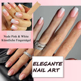 Kit de 360 ​​Piezas de Uñas Postizas - Uñas Postizas Degradadas Cortas, Color Rosa Desnudo y Blanco - Pegamento Cuadrado en Uñas Postizas - Uñas Autoadhesivas Brillantes de Cobertura Completa para Mujeres y Niñas (Cuadrado)