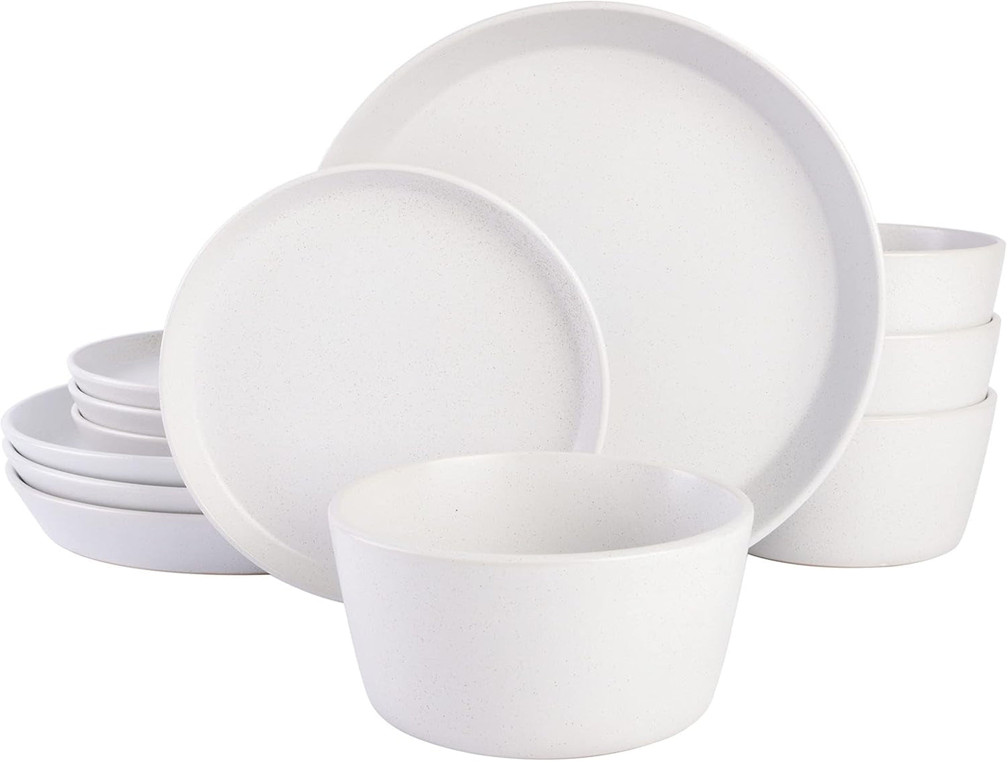 Vajilla Sofia Coupe, servicio para 4 personas (12 piezas), blanca con lunares