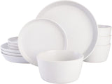 Vajilla Sofia Coupe, servicio para 4 personas (12 piezas), blanca con lunares