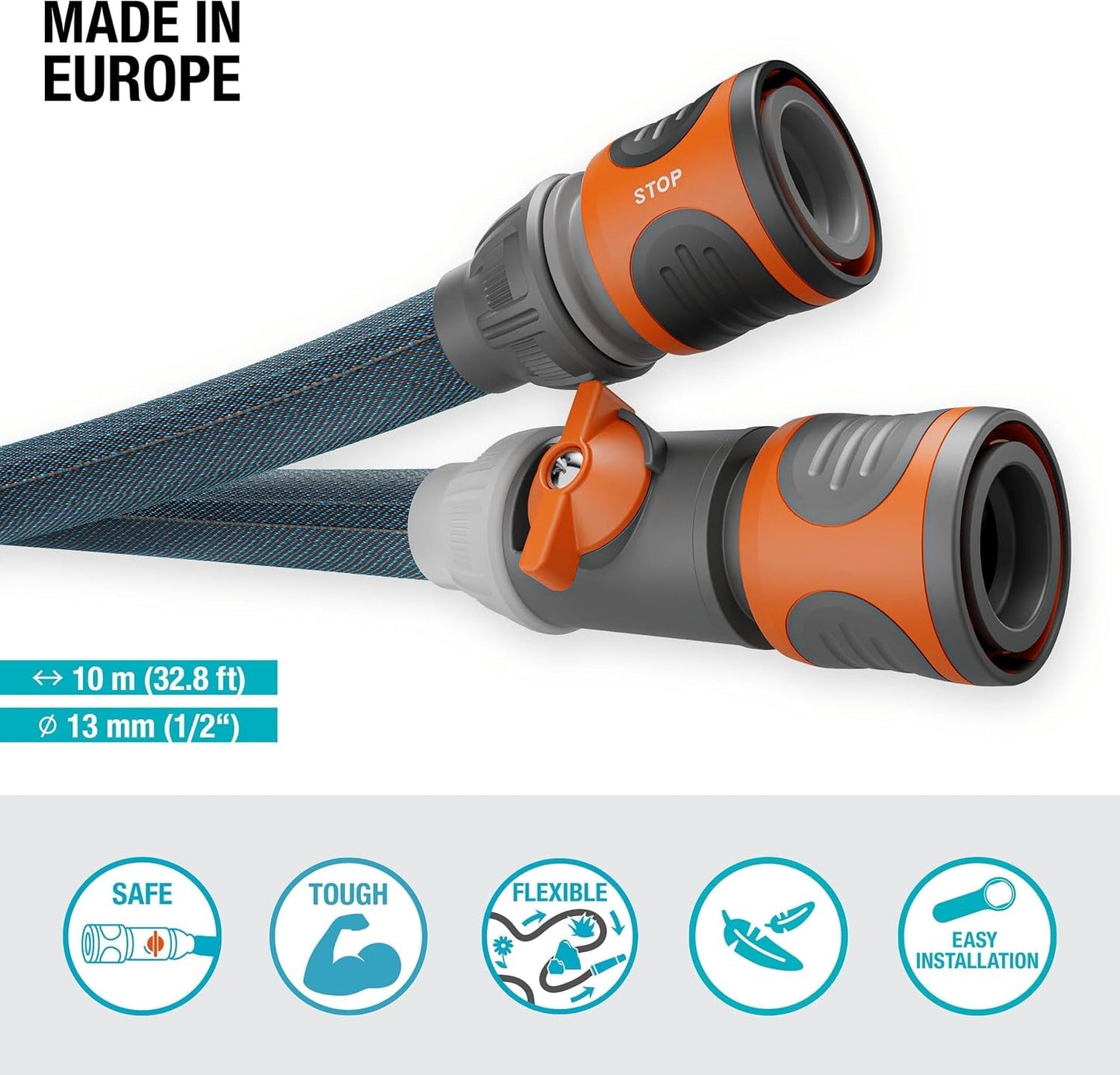 Manguera textil Gardena Liano Xtreme 1/2", juego 10 metros + adaptador interior