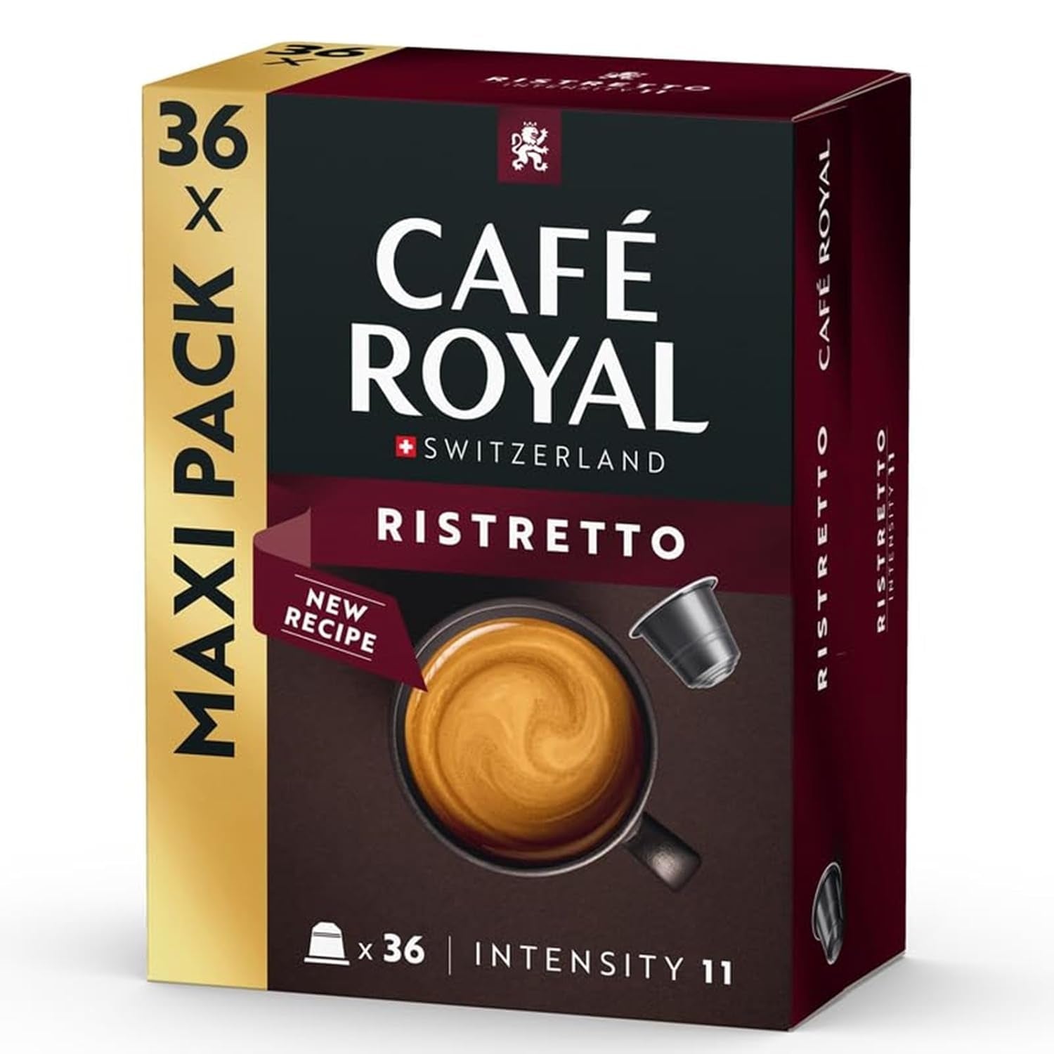 Café Royal Ristretto – Cápsulas de café compatibles con Nespresso®, 100% Arábica, intensivo, tostado oscuro, intensidad 11/12, Rainforest Alliance, 36 cápsulas