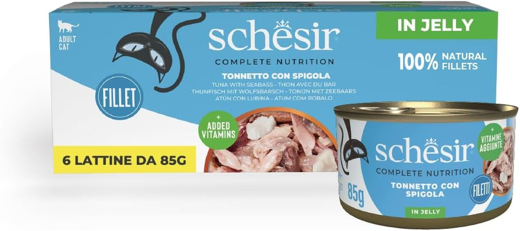 Atún Rojo en Gelatina, Alimento Húmedo Completo para Gatos, Enlatado, con Vitaminas Añadidas, 100% Natural, 6 x 85g