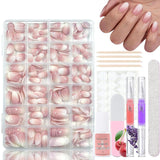 Juego de 360 ​​uñas postizas de bailarina degradada, uñas artificiales degradadas de color rosa y blanco con 2 bolígrafos de aceite de uñas, uñas postizas medianas Ombre para mujeres DIY