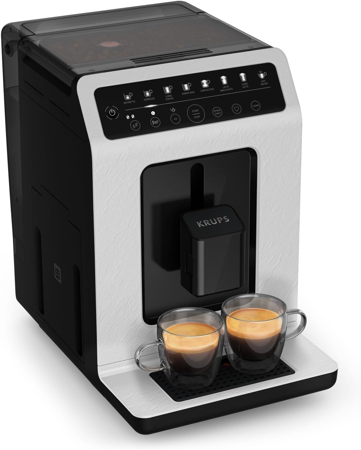 Krups EA897B Evidence ECOdesign Cafetera espresso automática, función automática espresso y capuchino, tecnología Quattro Force, vasos de leche one-touch, 8 presintonías, sistema de leche, 1450W
