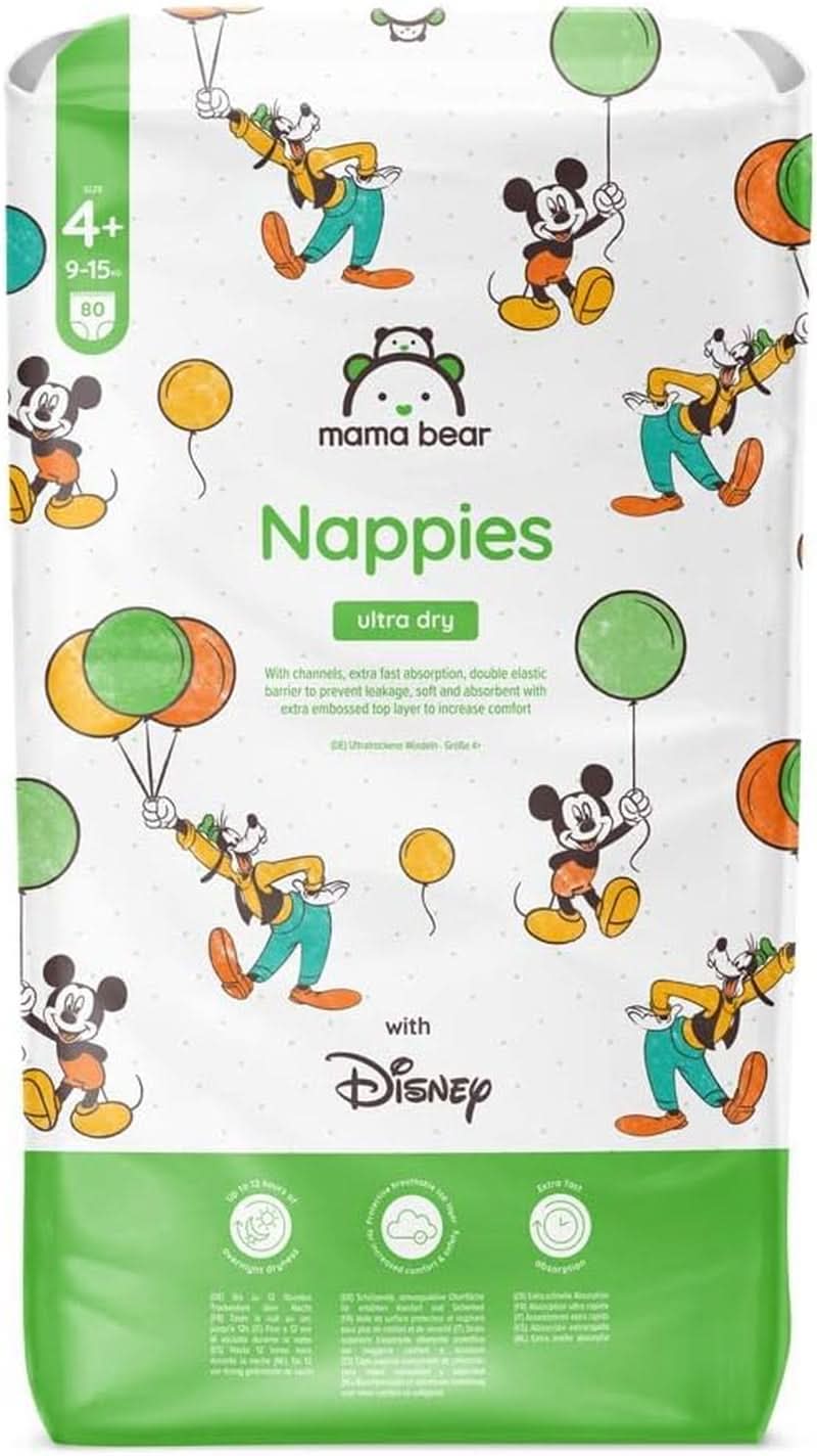 Mama Bear Disney Ultra Dry Pañales Talla 4 (8-14kg), Blanco, 84 Piezas (1 Paquete) Naty Shop Talla 4+ (9-15kg) Paquete Individual