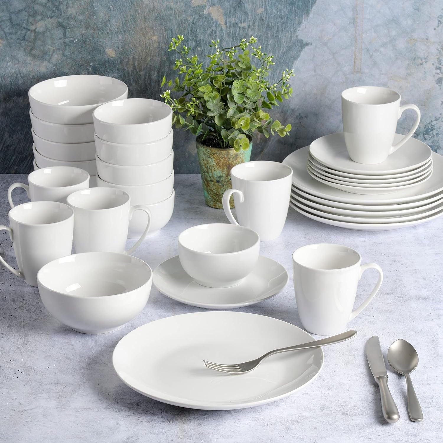 Zen Buffet Vajilla de Porcelana, Servicio para 6 (30 Piezas), Blanco (Tazas)