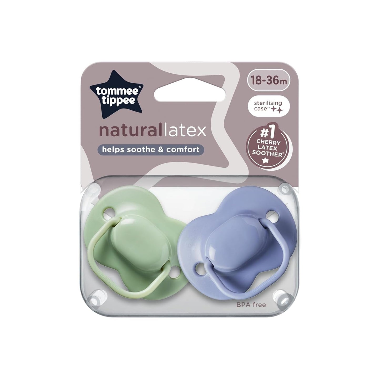 Chupetes de látex de cereza Tommee Tippee 0-6 meses, paquete de 2 chupetes en bolsa de látex 100% natural
