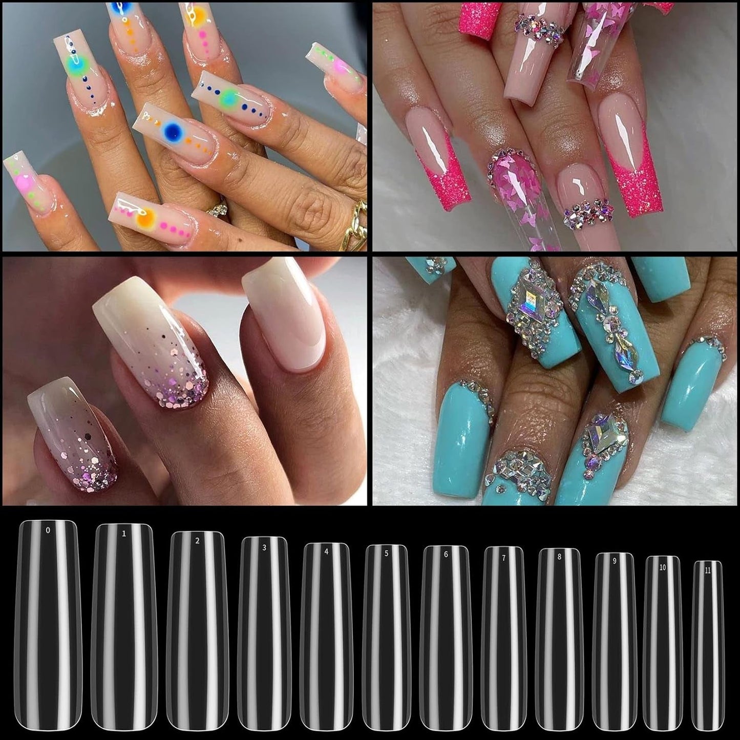 240 uñas artificiales transparentes, puntas de uñas postizas, uñas largas de cobertura completa, puntas de uñas de bailarina, puntas de uñas francesas de cobertura completa para manicura