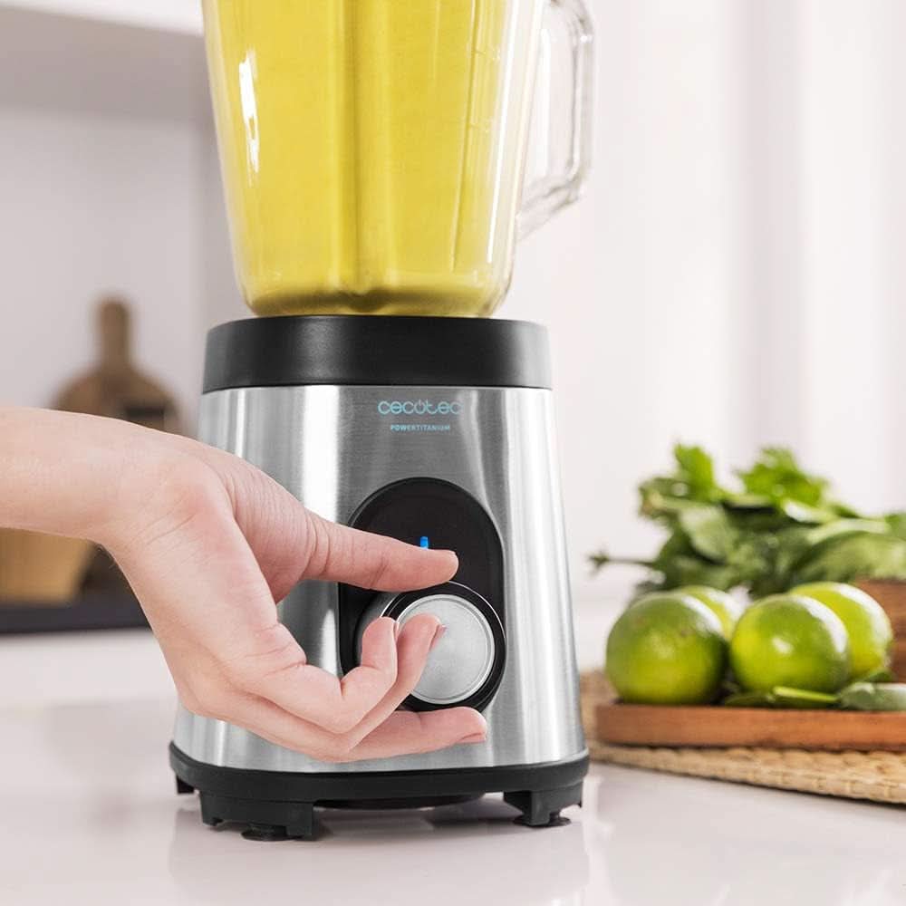 Cecotec Batidora Glas Power Schwarz Titan 1000 INOX. 1000 W, Edelstahlgehäuse, 6-Blatt-Blatt Mit Schwarzer Titanbeschichtung, 1,5-L-Glaskrug, 5 Geschwindigkeiten [Energieeffizienzklasse a +] Cocina Naty Shop