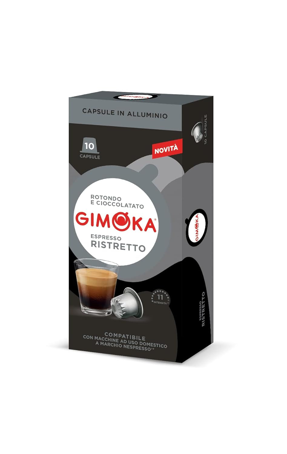 Gimoka Kaffeekapseln Espresso Ristretto, Intensität 11/13-100 Kapsel aus Aluminium - Compatible con Nespresso* Haushalts-Espressomaschinen - 100 Stück (10 x 10 Getränke) - Hergestellt in Italien